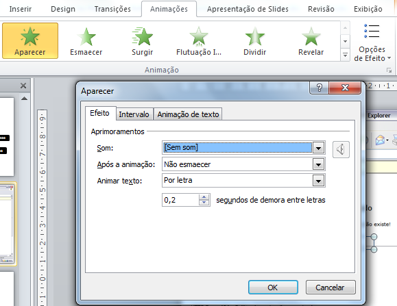 9. Selecione a caixa de texto, clique na 9 guia Animações e escolha o botão Aparecer.