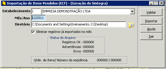 Esta opção permite a importação dos Itens Vendidos (ECF) convertidos no arquivo ITEMECF.TXT (Layout EBS) para o Cordilheira.