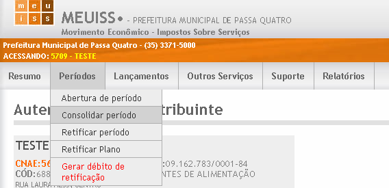 Consolidar Período Refere-se à consolidação (fechamento) do período, no qual automaticamente serão gerados débitos do período.