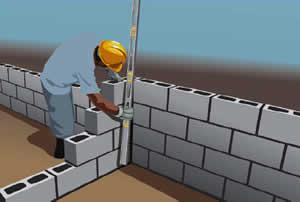 3) Blocos de concreto Peças regulares e retangulares, fabricadas com cimento, areia, pedrisco, pó de pedra e água. O equipamento para a execução dos blocos é a presa hidráulica.