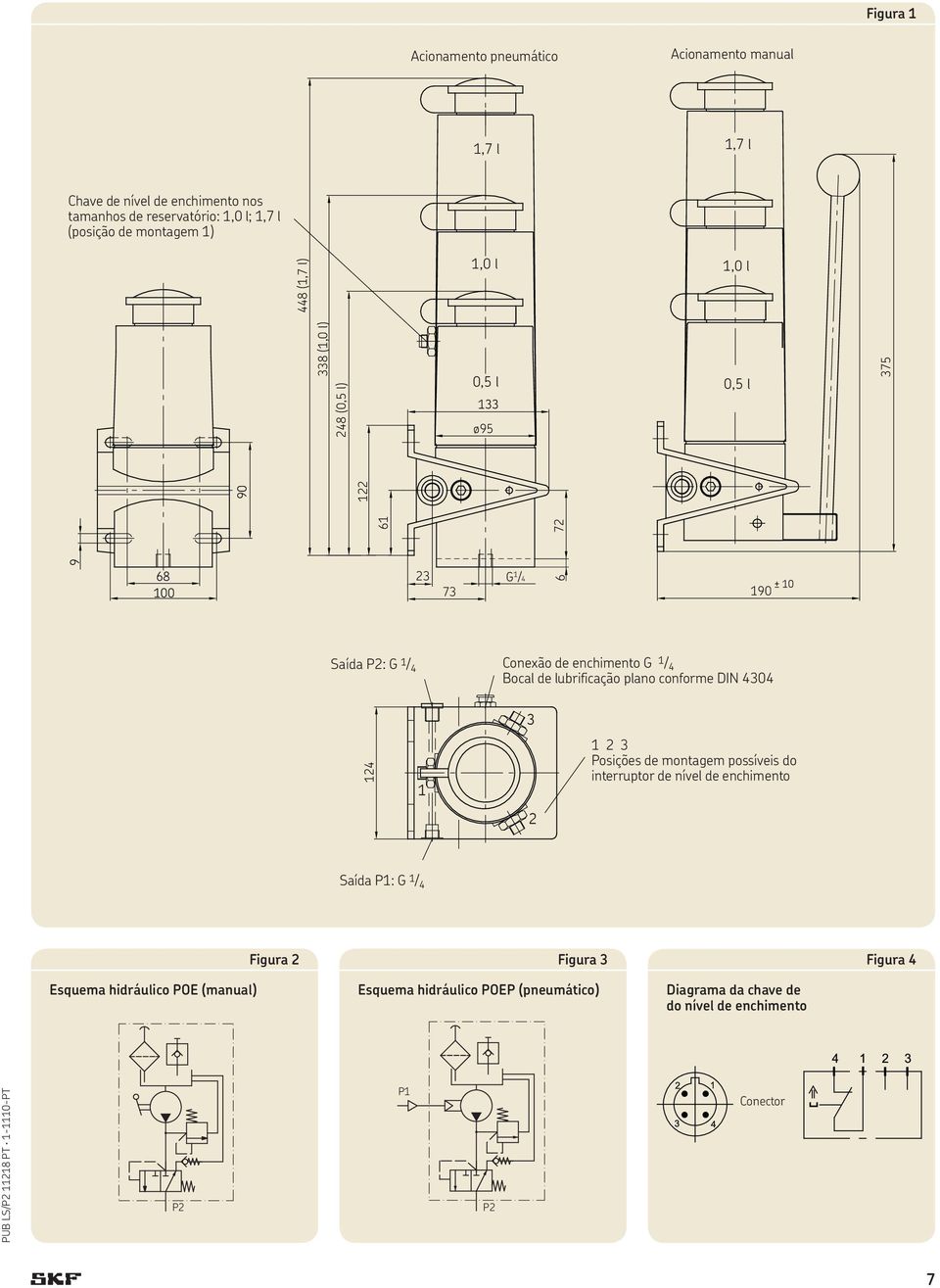 3 1 1 2 3 Posições de montagem possíveis do interruptor de nível de enchimento 2 Saída P1: G 1 / 4 Figura 2 Figura 3 Figura 4