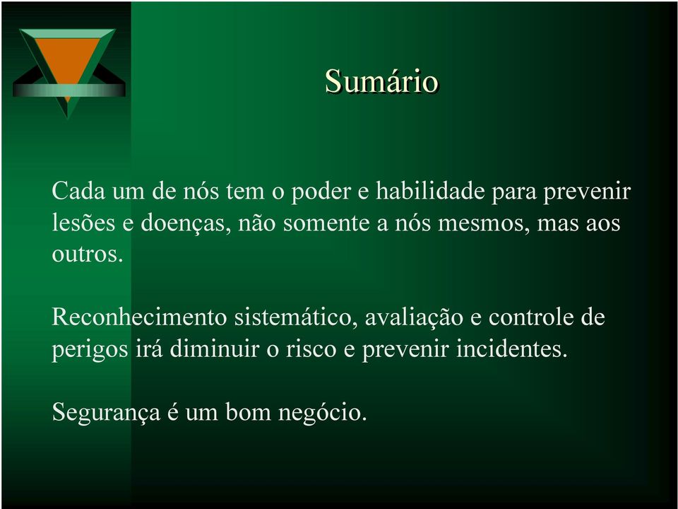 Reconhecimento sistemático, avaliação e controle de perigos irá