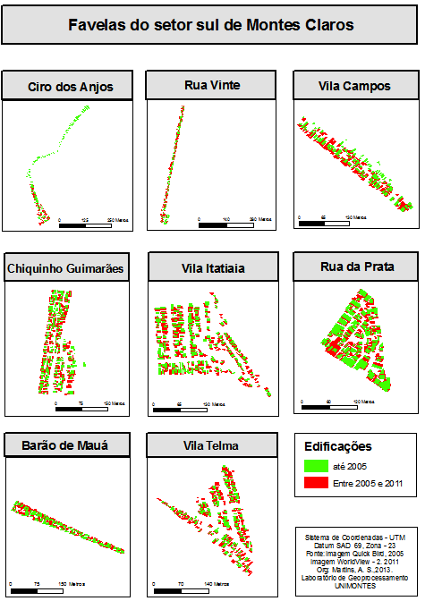 Figura 6 Favelas do setor sul: Crescimento de domicílios entre 2005 e 2010.