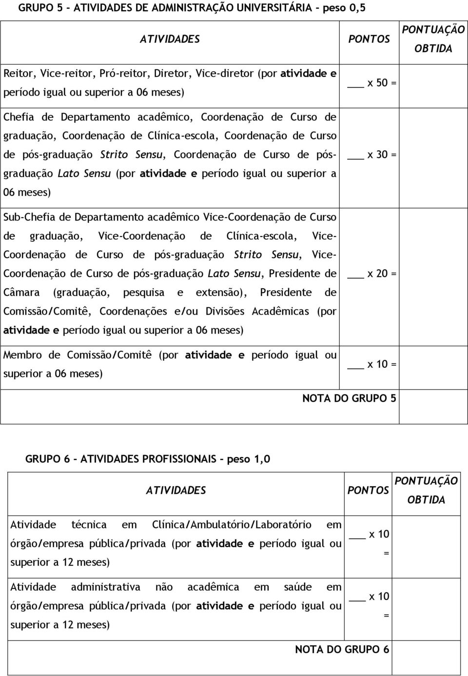 superior a 06 meses) Sub-Chefia de Departamento acadêmico Vice-Coordenação de Curso de graduação, Vice-Coordenação de Clínica-escola, Vice- Coordenação de Curso de pós-graduação Strito Sensu, Vice-