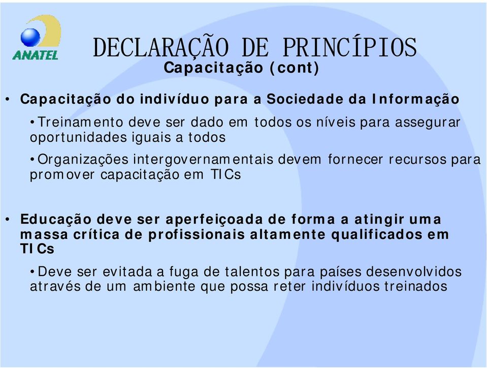 promover capacitação em TICs Educação deve ser aperfeiçoada de forma a atingir uma massa crítica de profissionais altamente