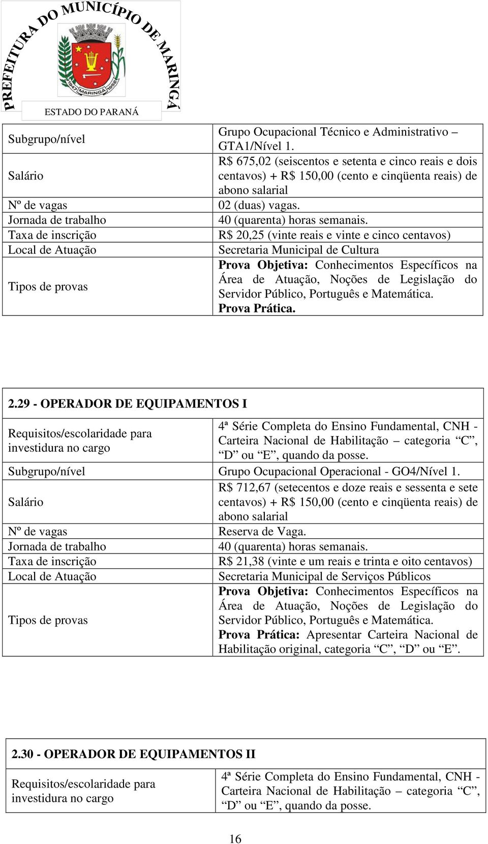 Jornada de trabalho 40 (quarenta) horas semanais.