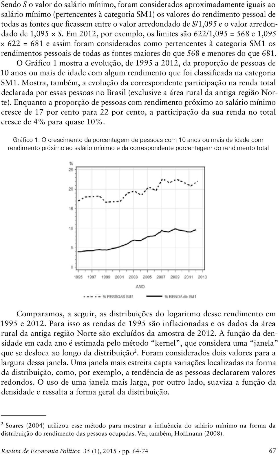 Em 2012, por exemplo, os limies são 622/1,095 = 568 e 1,095 622 = 681 e assim foram considerados como perencenes à caegoria SM1 os rendimenos pessoais de odas as fones maiores do que 568 e menores do