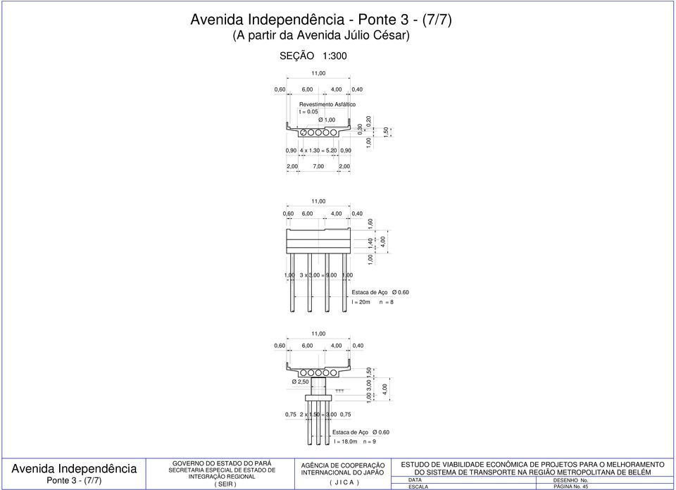 60 l = 20m n = 8 11,00 0,60 0,40 Ø 1,50 1,00 0,75 2 x 1.50 = 0,75 Estaca de ço Ø 0.60 l = 18.