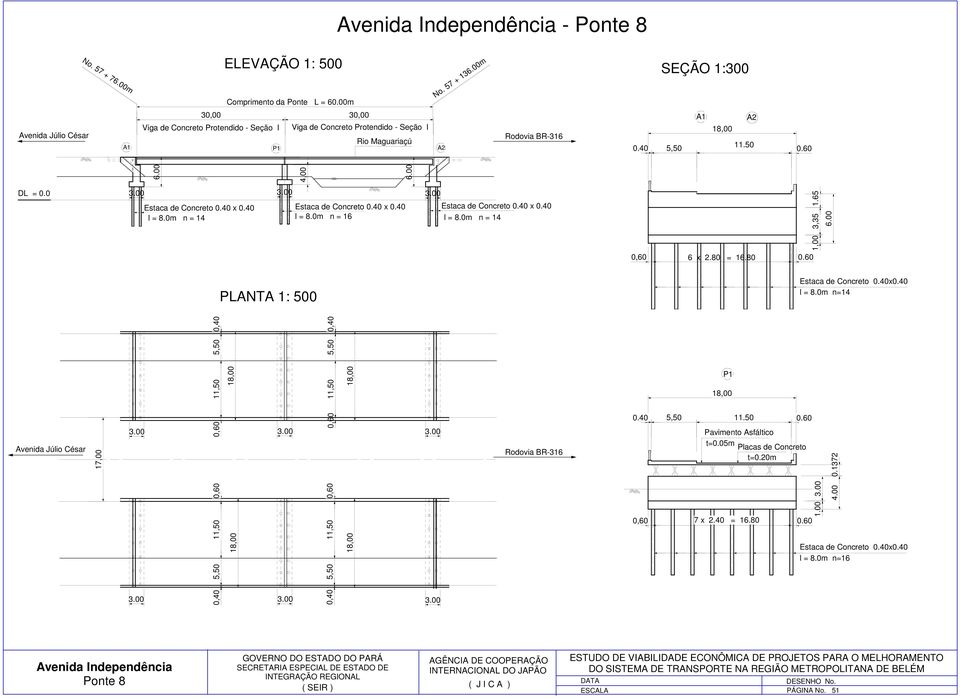 0 0,60 6 x 2.80 = 16.80 0.60 1,00 3,35 1.65 6.00 Estaca de Concreto 0.40x0.40 l = 8.0m n=14 11,50 5,50 0,40 P1 venida Júlio César 17,00 0,60 0.40 5,50 11.50 0.60 Pavimento sfáltico t=0.