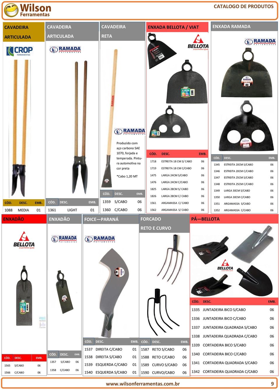 28CM S/ CABO 06 1826 LARGA 28CM C/ CABO 06 1561 ARGAMASSA C/ CABO 06 1562 ARGAMASSA S/ CABO 06 FORCADO RETO E CURVO PÁ BELLOTA 1345 ESTREITA 20CM S/CABO 06 1346 ESTREITA 20CM C/CABO 06 1347 ESTREITA