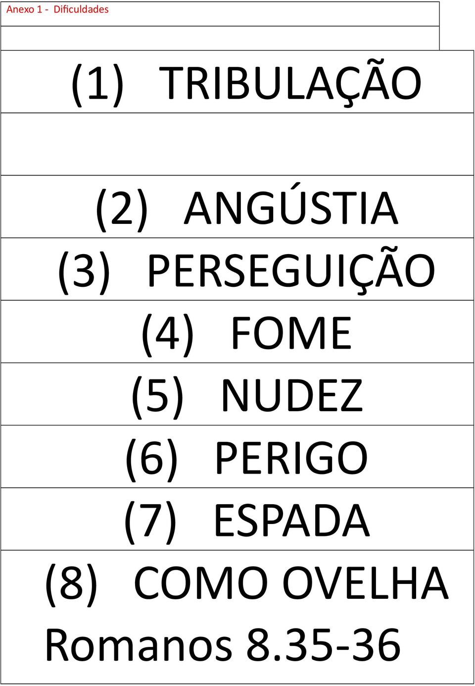 PERSEGUIÇÃO (4) FOME (5) NUDEZ (6)