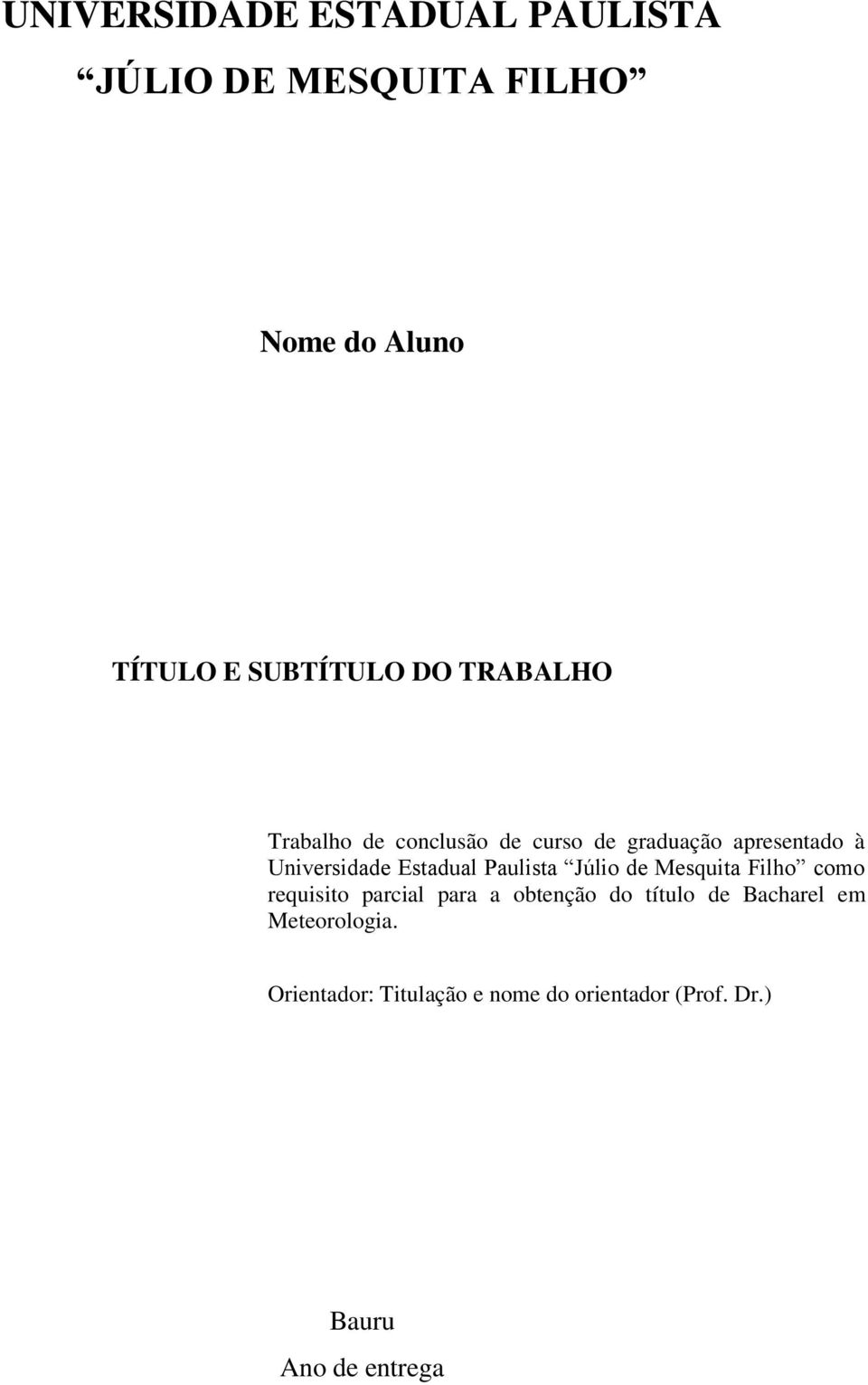 Paulista Júlio de Mesquita Filho como requisito parcial para a obtenção do título de