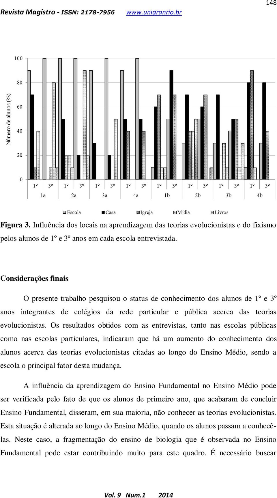 Os resultados obtidos com as entrevistas, tanto nas escolas públicas como nas escolas particulares, indicaram que há um aumento do conhecimento dos alunos acerca das teorias evolucionistas citadas ao