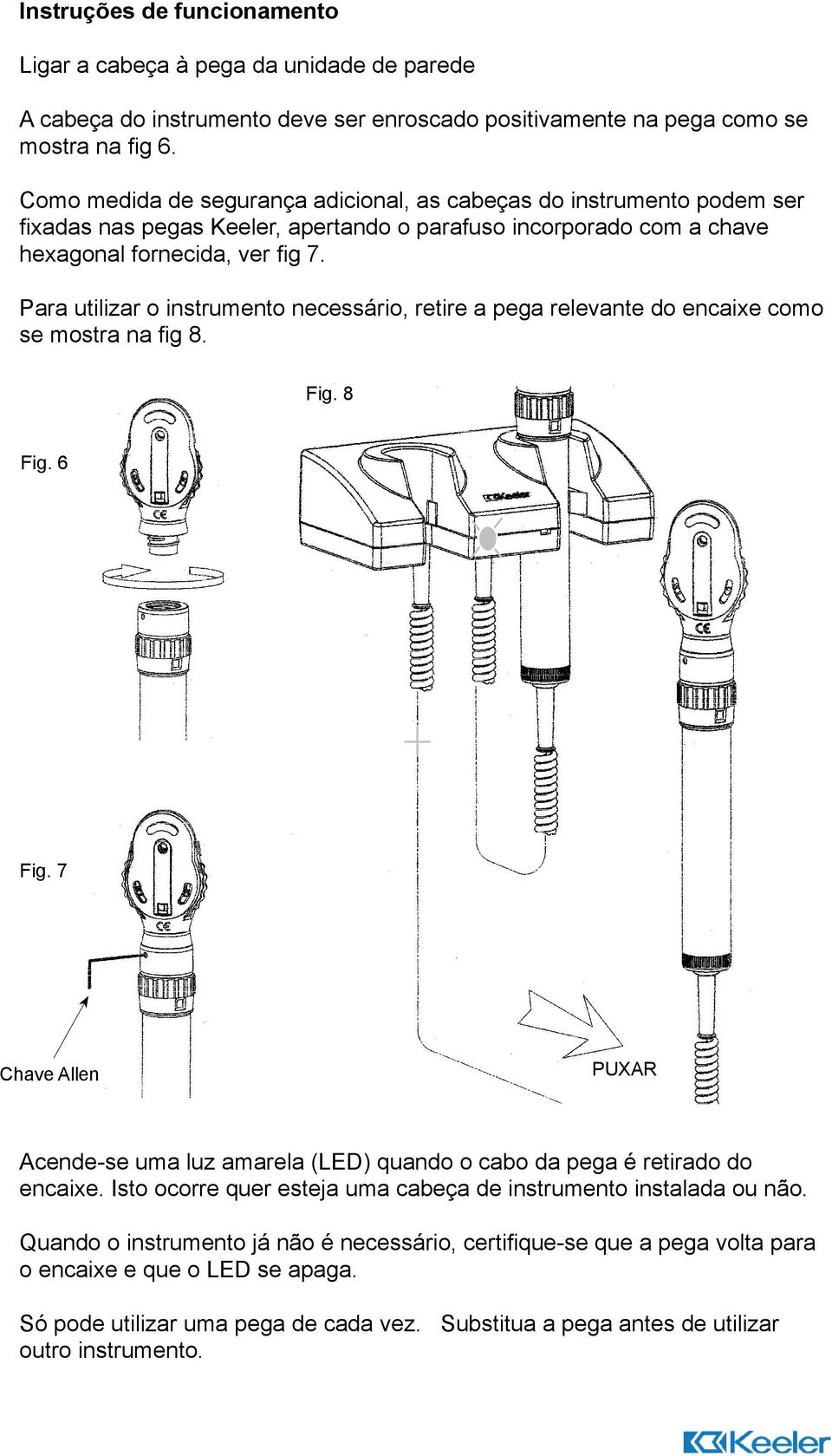 Para utilizar o instrumento necessário, retire a pega relevante do encaixe como se mostra na fig 8. Fig. 8 Fig. 6 Fig.