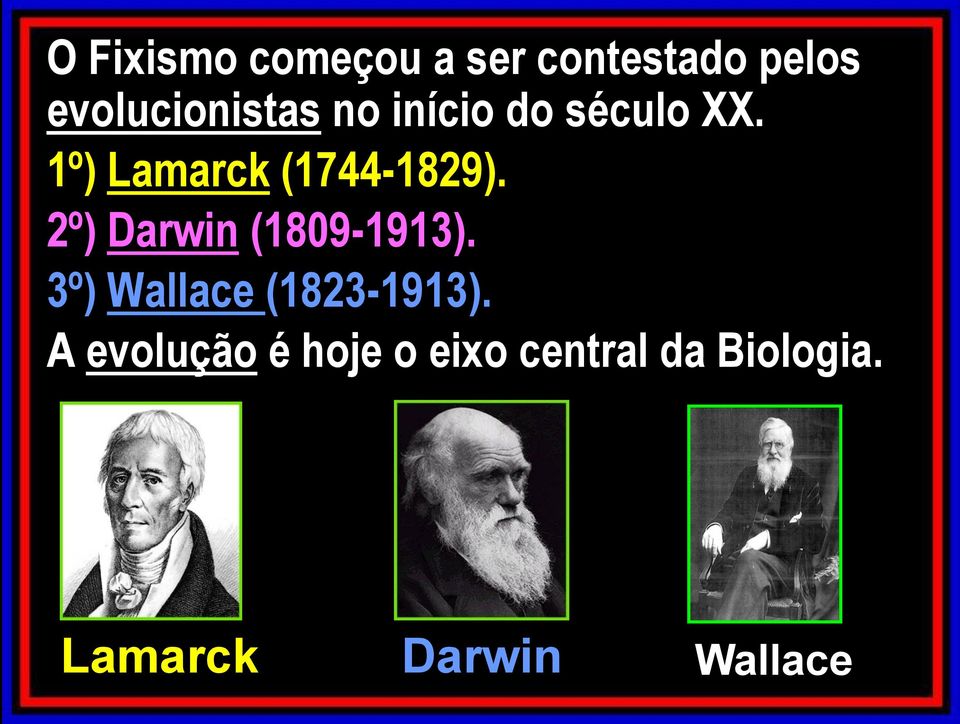 2º) Darwin (1809-1913). 3º) Wallace (1823-1913).