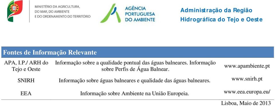 Informação sobre Perfis de Água Balnear. www.apambiente.