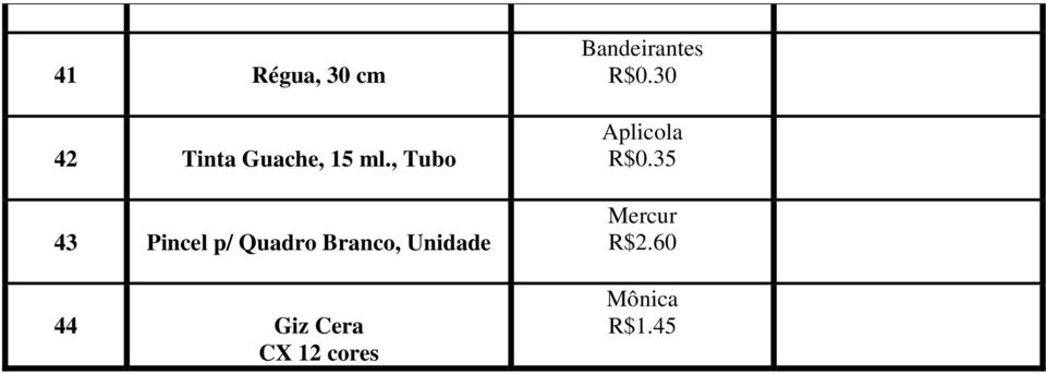 44 Giz Cera CX 12 cores Bandeirantes R$0.