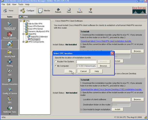 4. 5. Clique o botão de rádio do meu computador, e clique-o então consultam para encontrar o pacote SVC em seu Gerenciamento PC.