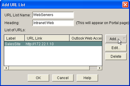 2. Dê entrada com um nome da lista URL, e incorpore então um título. 3. 4. 5. Clique adicionam, e escolhem o Web site adicionar os Web site que você quer expor a este cliente.