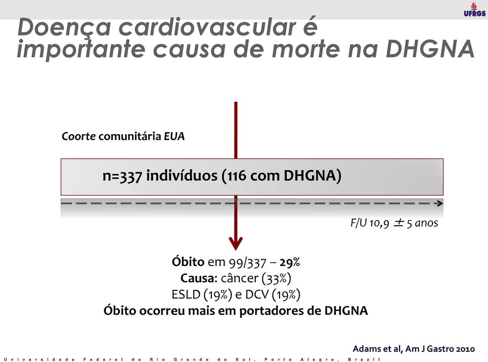 Óbito em 99/337 29% Causa: câncer (33%) ESLD (19%) e DCV (19%)