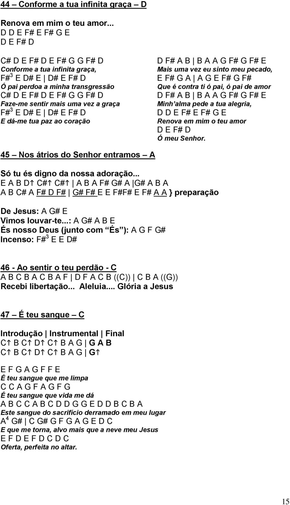 graça F# 3 E D# E D# E F# D E dá-me tua paz ao coração D F# A B B A A G F# G F# E Mais uma vez eu sinto meu pecado, E F# G A A G E F# G F# Que é contra ti ó pai, ó pai de amor D F# A B B A A G F# G