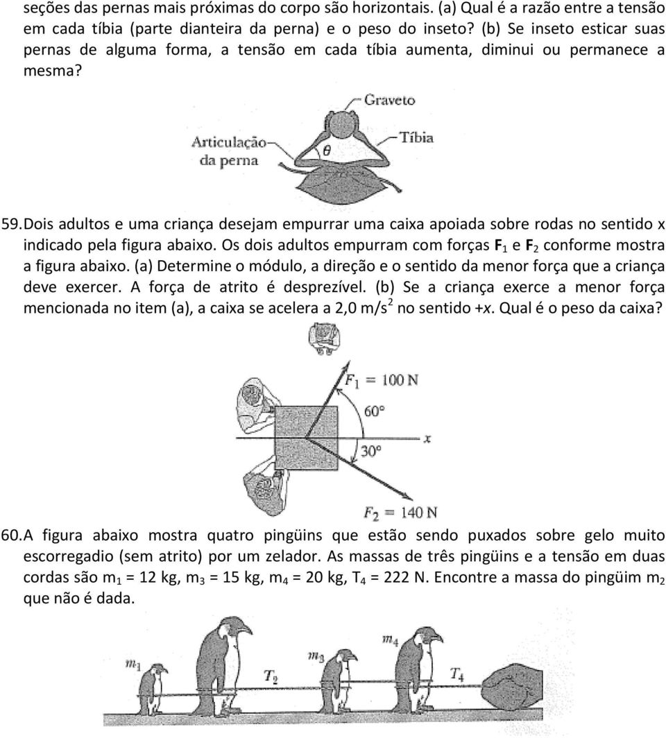 Dois adultos e uma ciança desejam empua uma caixa apoiada sobe odas no sentido x indicado pela figua abaixo. Os dois adultos empuam com foças F 1 e F 2 confome mosta a figua abaixo.