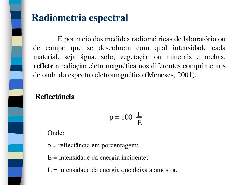 nos diferentes comprimentos de onda do espectro eletromagnético (Meneses, 2001).