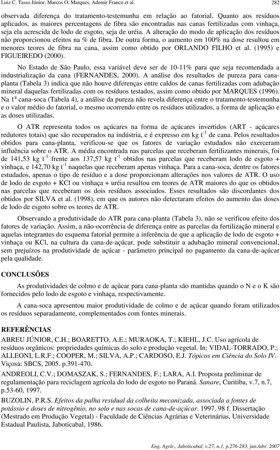 A alteração do modo de aplicação dos resíduos não proporcionou efeitos na % de fibra.