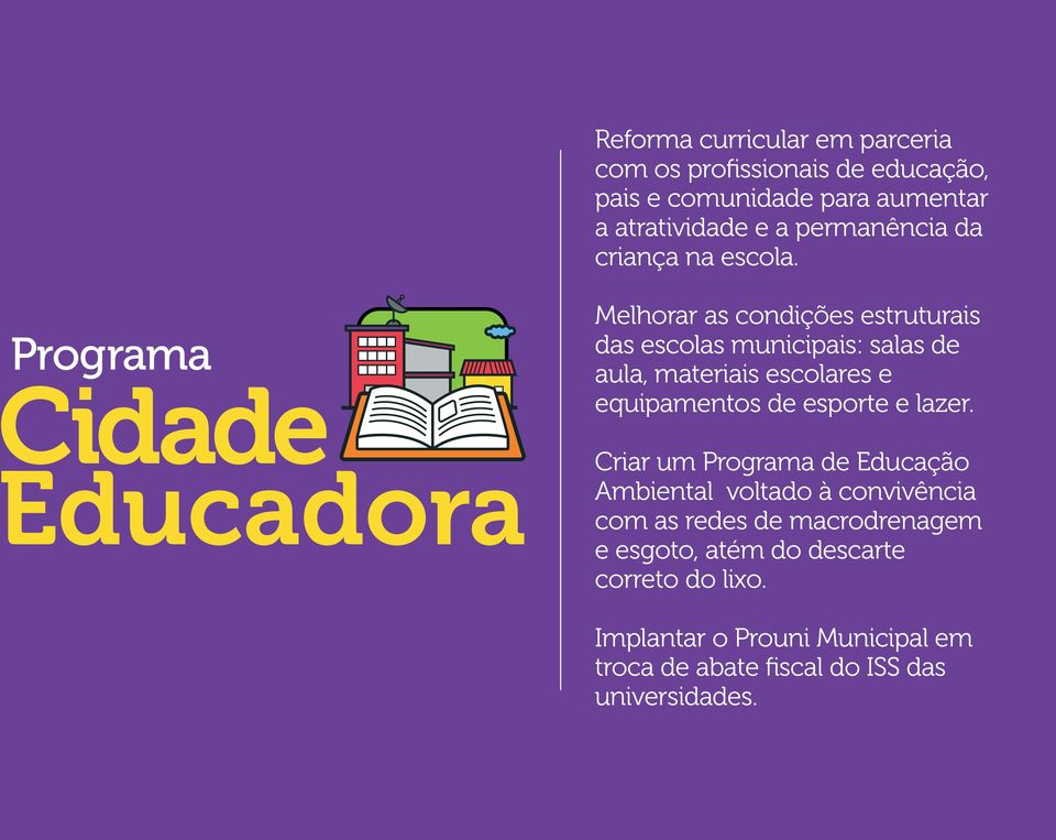 Melhorar as condições estruturais das escolas municipais: salas de aula, materiais escolares e equipamentos de esporte e