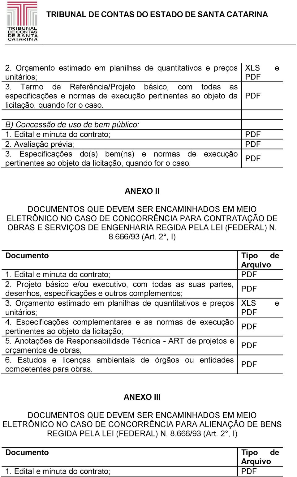 ANEXO II DOCUMENTOS QUE DEVEM SER ENCAMINHADOS EM MEIO ELETRÔNICO NO CASO DE CONCORRÊNCIA PARA CONTRATAÇÃO DE OBRAS E SERVIÇOS DE ENGENHARIA REGIDA PELA LEI (FEDERAL) N. 8.666/93 (Art.