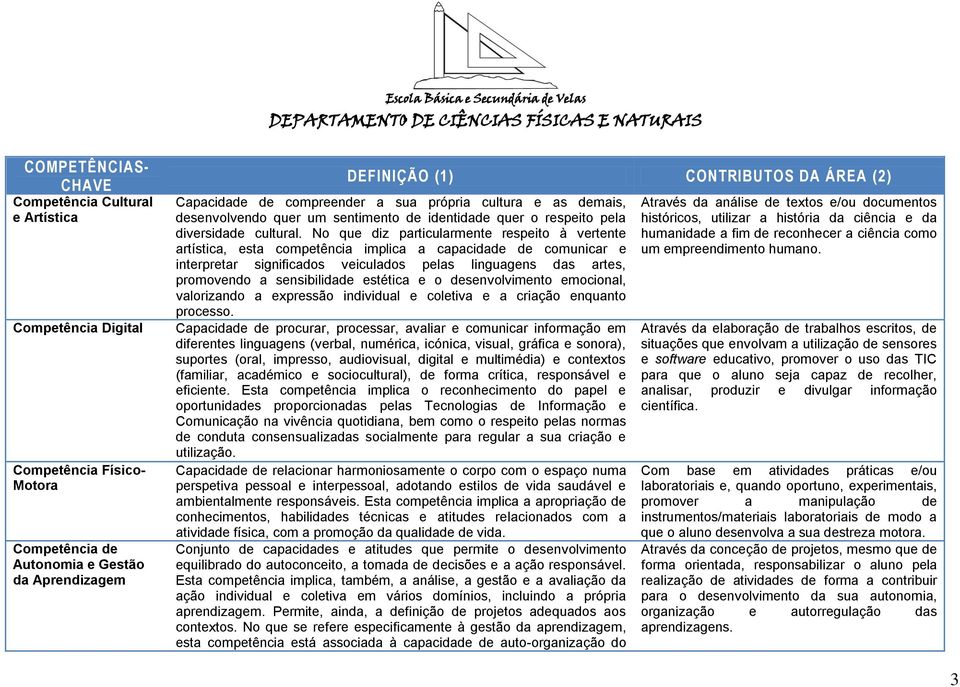 No que diz particularmente respeito à vertente artística, esta competência implica a capacidade de comunicar e interpretar significados veiculados pelas linguagens das artes, promovendo a