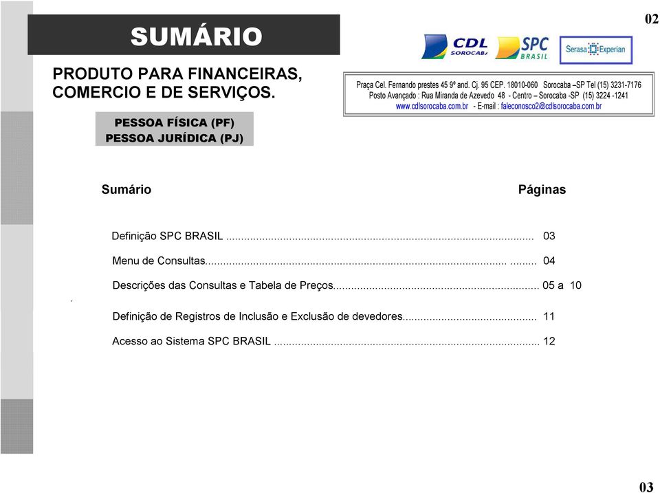 Descrições das Consultas e Tabela de Preços.