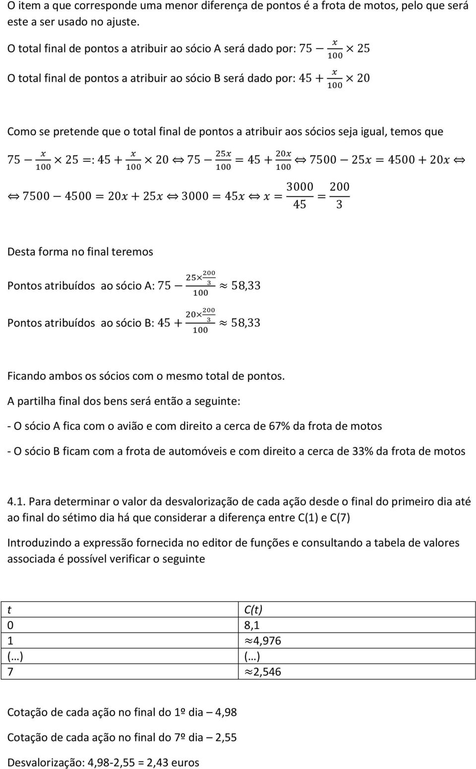 atribuir aos sócios seja igual, temos que 75 x x 25x 20x 25 =: 45 + 20 75 = 45 + 7500 25x = 4500 + 20x 100 100 100 100 7500 4500 = 20x + 25x 000 = 45x x = 000 45 = 200 Desta forma no final teremos