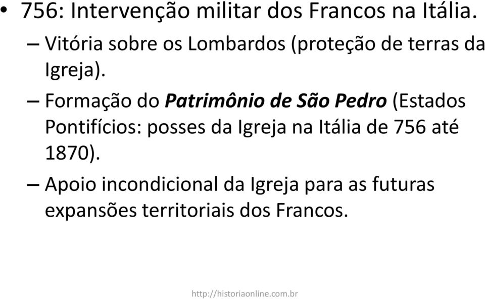 Formação do Patrimônio de São Pedro (Estados Pontifícios: posses da