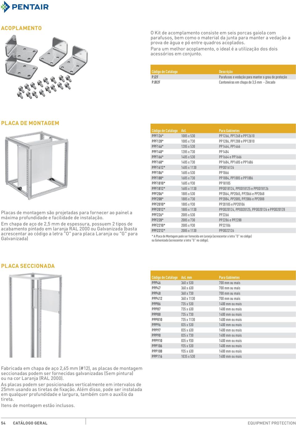 PJ2F PJB2F Descrição Parafusos e vedação para manter o grau de proteção Cantoneiras em chapa de 3,5 mm - Zincado PLACA DE MONTAGEM Placas de montagem são projetadas para fornecer ao painel a máxima