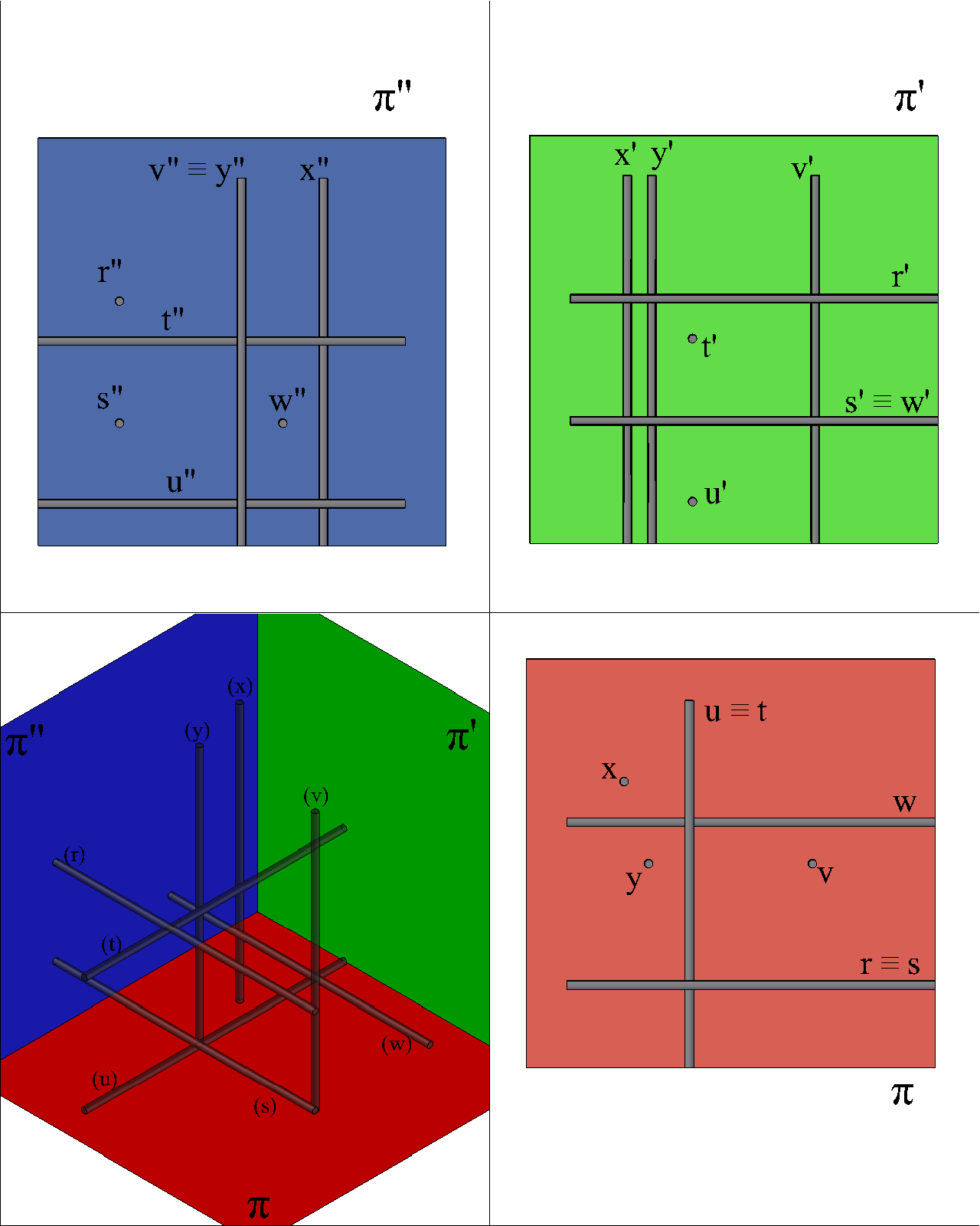 Figura 4.2: Exemplo de retas no espaço e suas projeções Definindo uma reta: a partir das projeções de dois pontos, ligando A e B encontra-se r, ligando A e B encontra-se r.