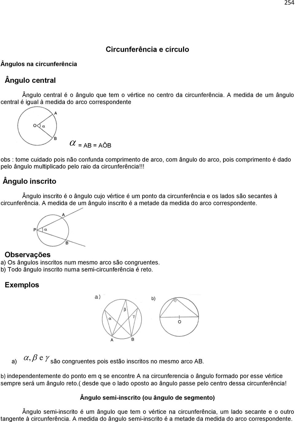 multiplicado pelo raio da circunferência!!! Ângulo inscrito Ângulo inscrito é o ângulo cujo vértice é um ponto da circunferência e os lados são secantes à circunferência.