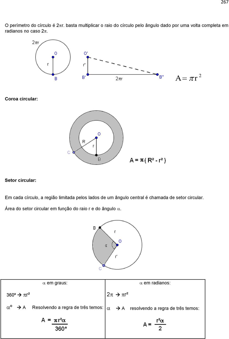 A r Coroa circular: Setor circular: Em cada círculo, a região limitada pelos lados de um ângulo central é