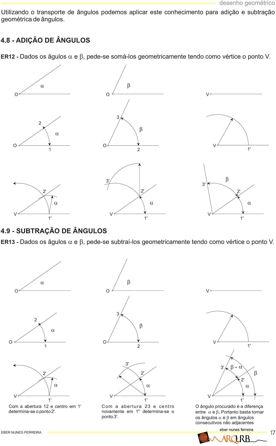 9 - SUTRÇÃ E ÂNGULS ER - dos os âgulos e, pede-se sutí-los geometicmente tendo como vétice o ponto V.