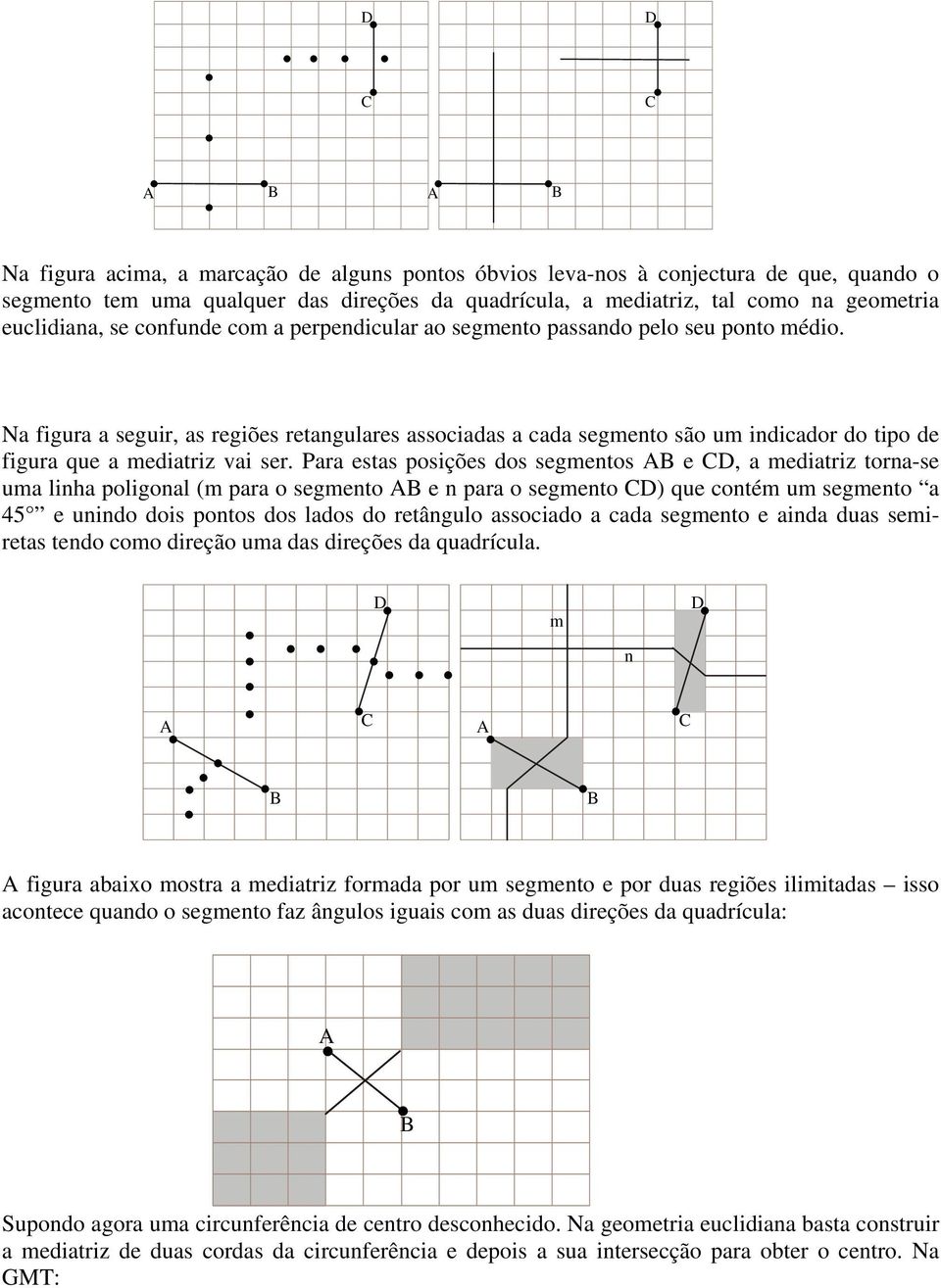 ser Para estas posições dos segmentos e, a mediatriz torna-se uma linha poligonal (m para o segmento e n para o segmento ) que contém um segmento a 45 e unindo dois pontos dos lados do retângulo