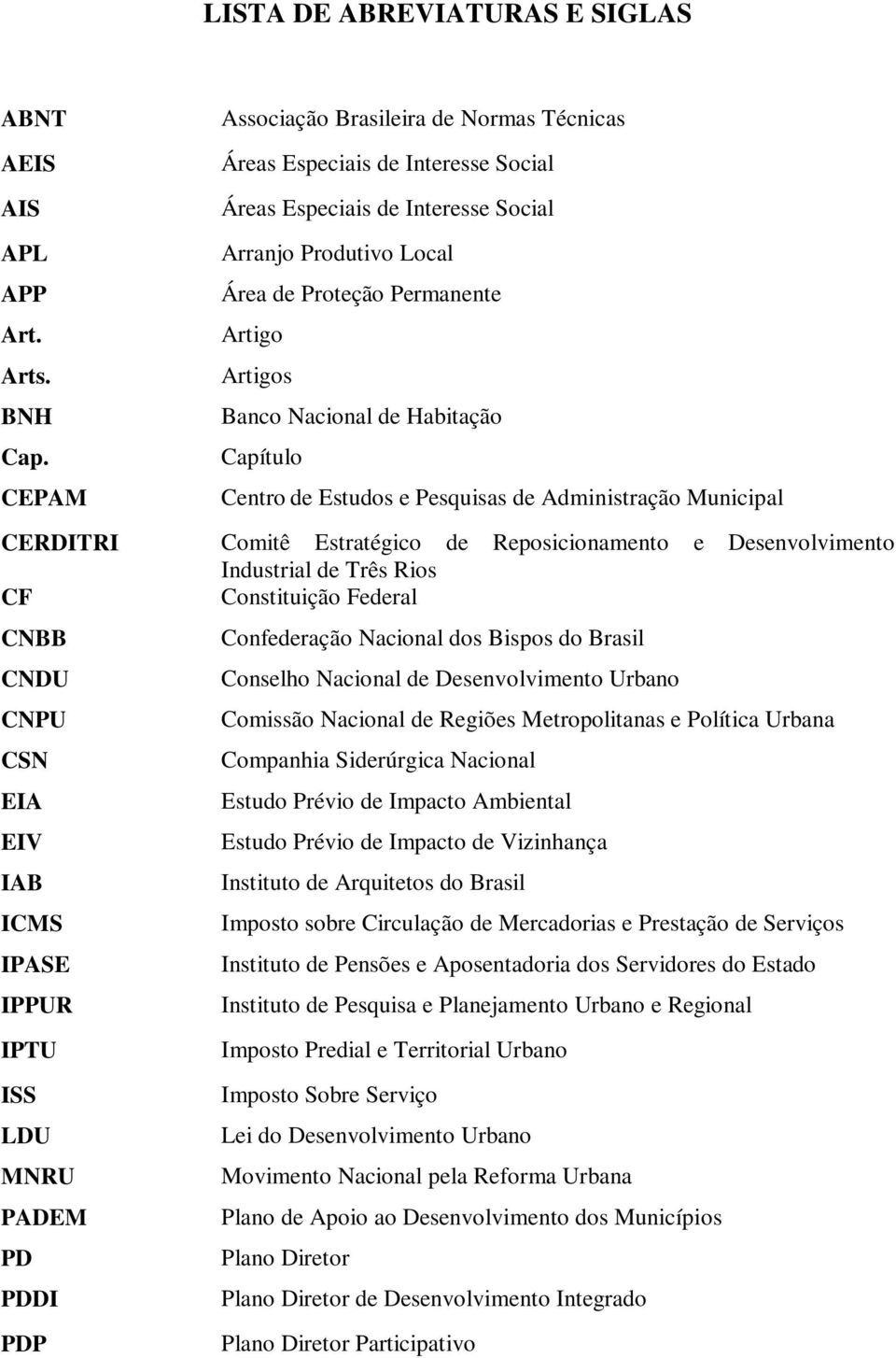 Capítulo CEPAM Centro de Estudos e Pesquisas de Administração Municipal CERDITRI Comitê Estratégico de Reposicionamento e Desenvolvimento Industrial de Três Rios CF Constituição Federal CNBB