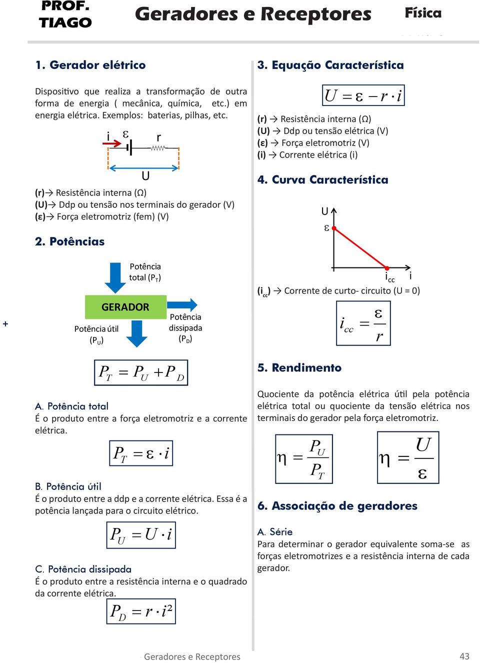 Equação Caacteística = i () Resistência intena (Ω) () Ddp ou tensão elética (V) () Foça eletomotiz (V) (i) Coente elética (i) 4.