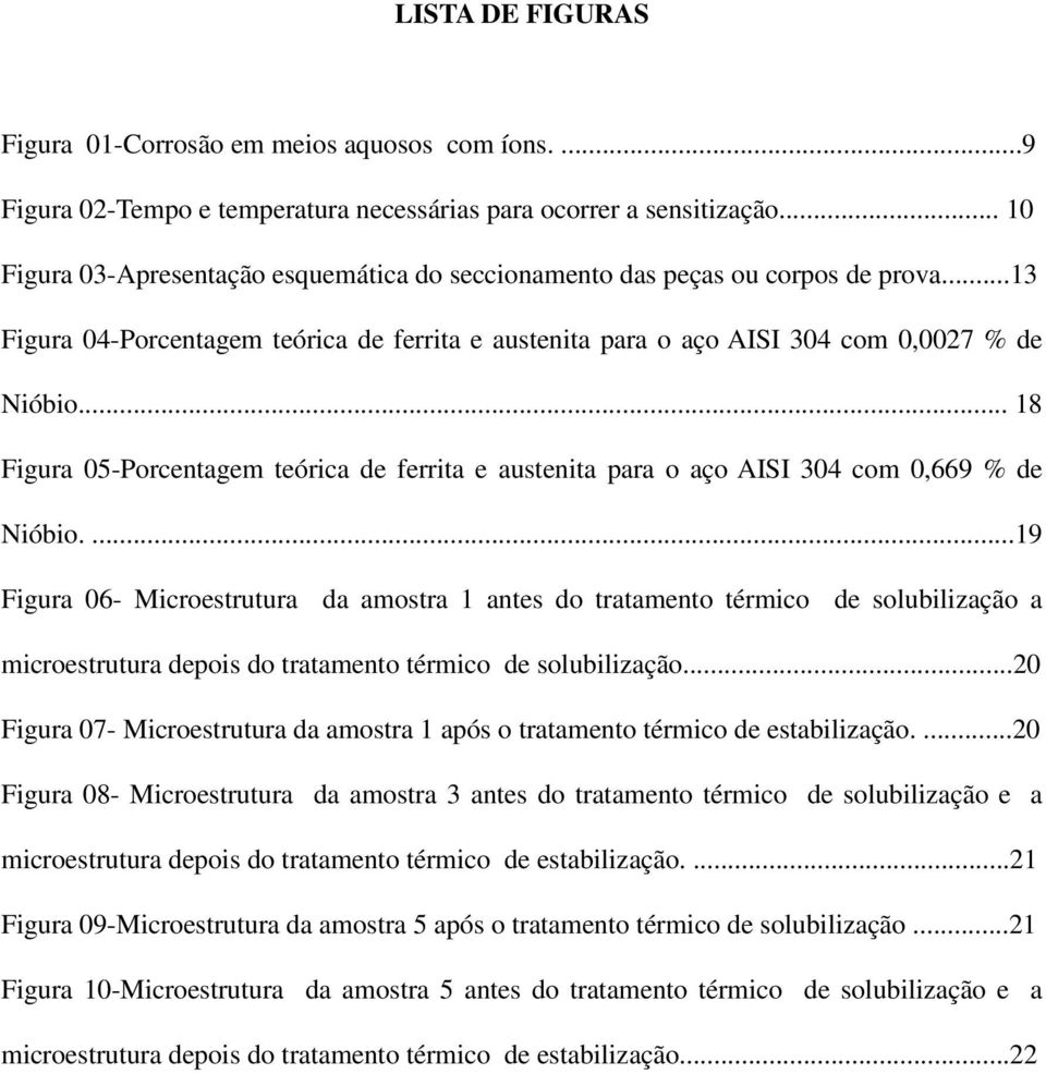 .. 18 Figura 05-Porcentagem teórica de ferrita e austenita para o aço AISI 304 com 0,669 % de Nióbio.