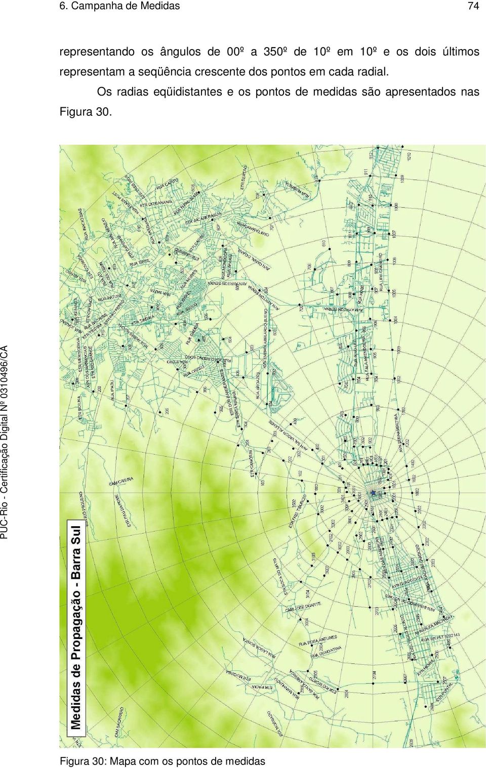 Os radias eqüidistantes e os pontos de medidas são apresentados nas PUC-Rio -