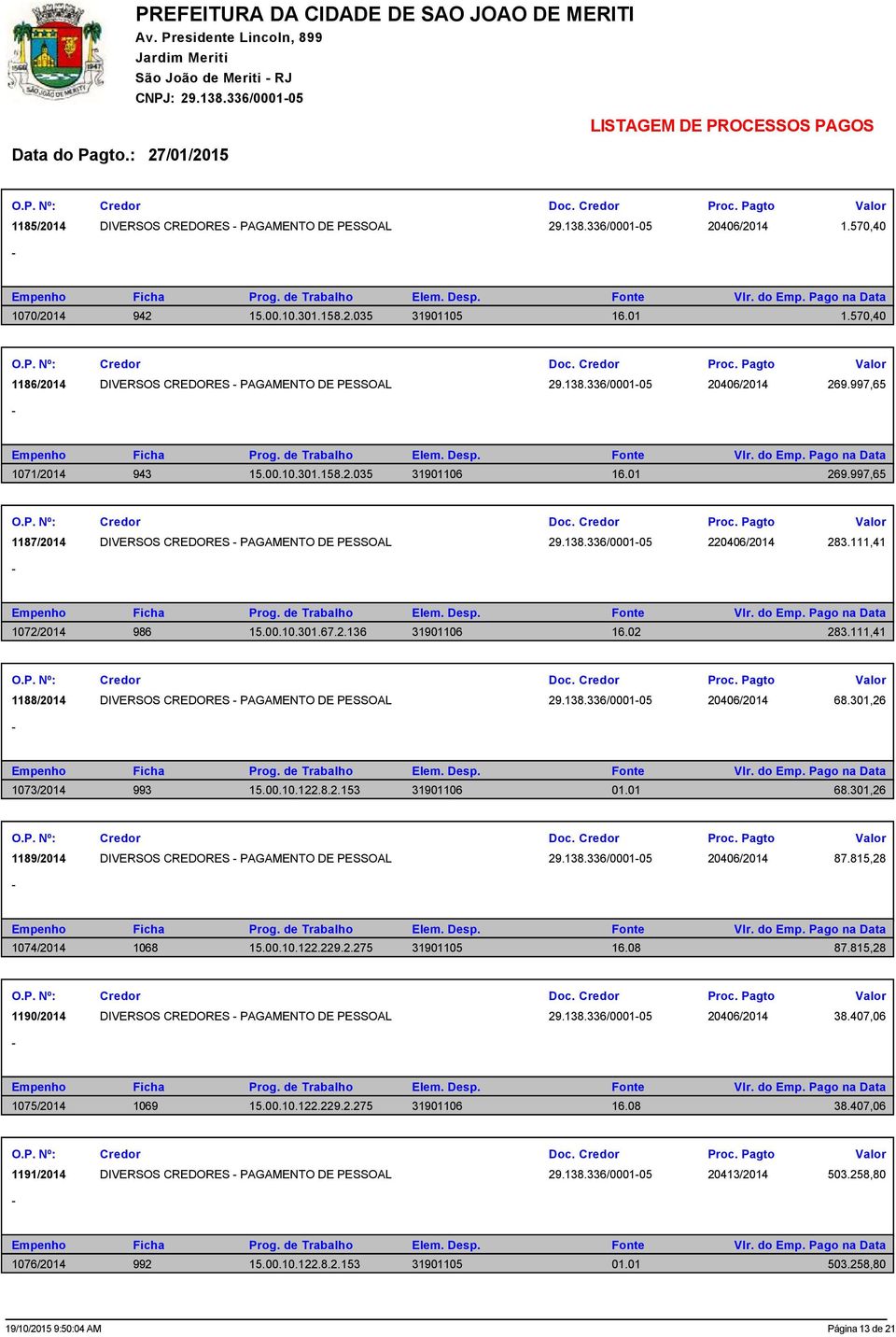 997,65 1187/2014 DIVERSOS CREDORES PAGAMENTO DE PESSOAL 29.138.336/000105 220406/2014 283.111,41 1072/2014 986 15.00.10.301.67.2.136 31901106 16.02 283.