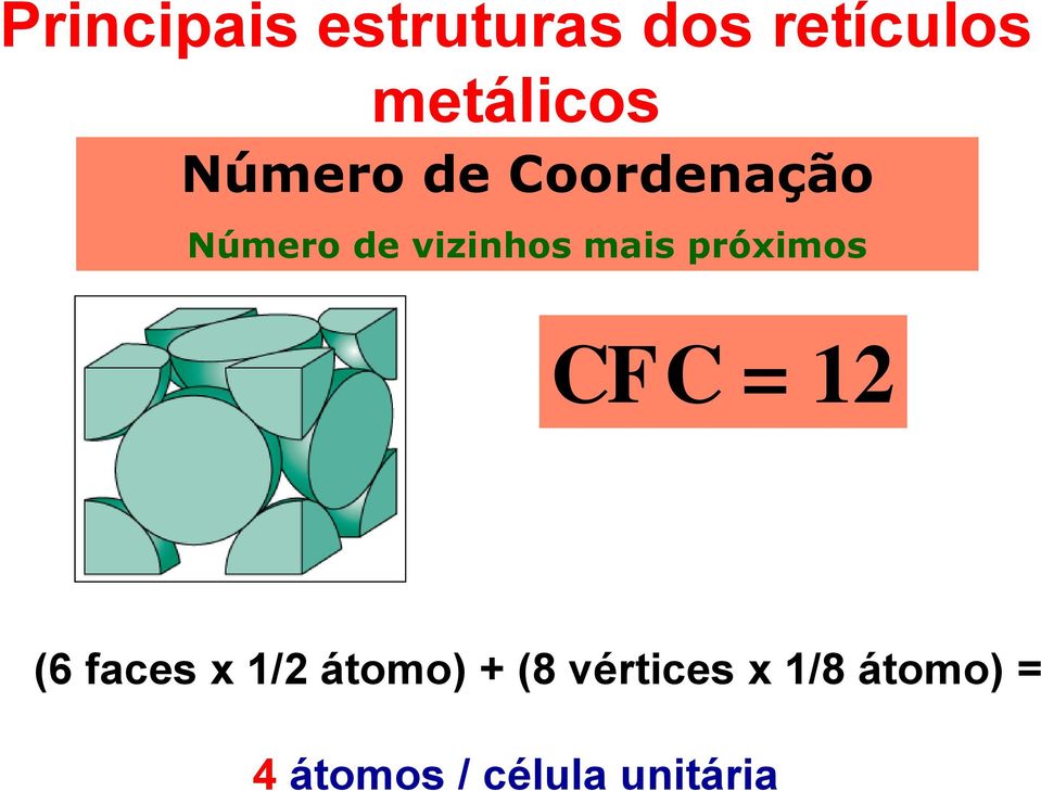 próximos CFC = 12 (6 faces x 1/2 átomo) + (8