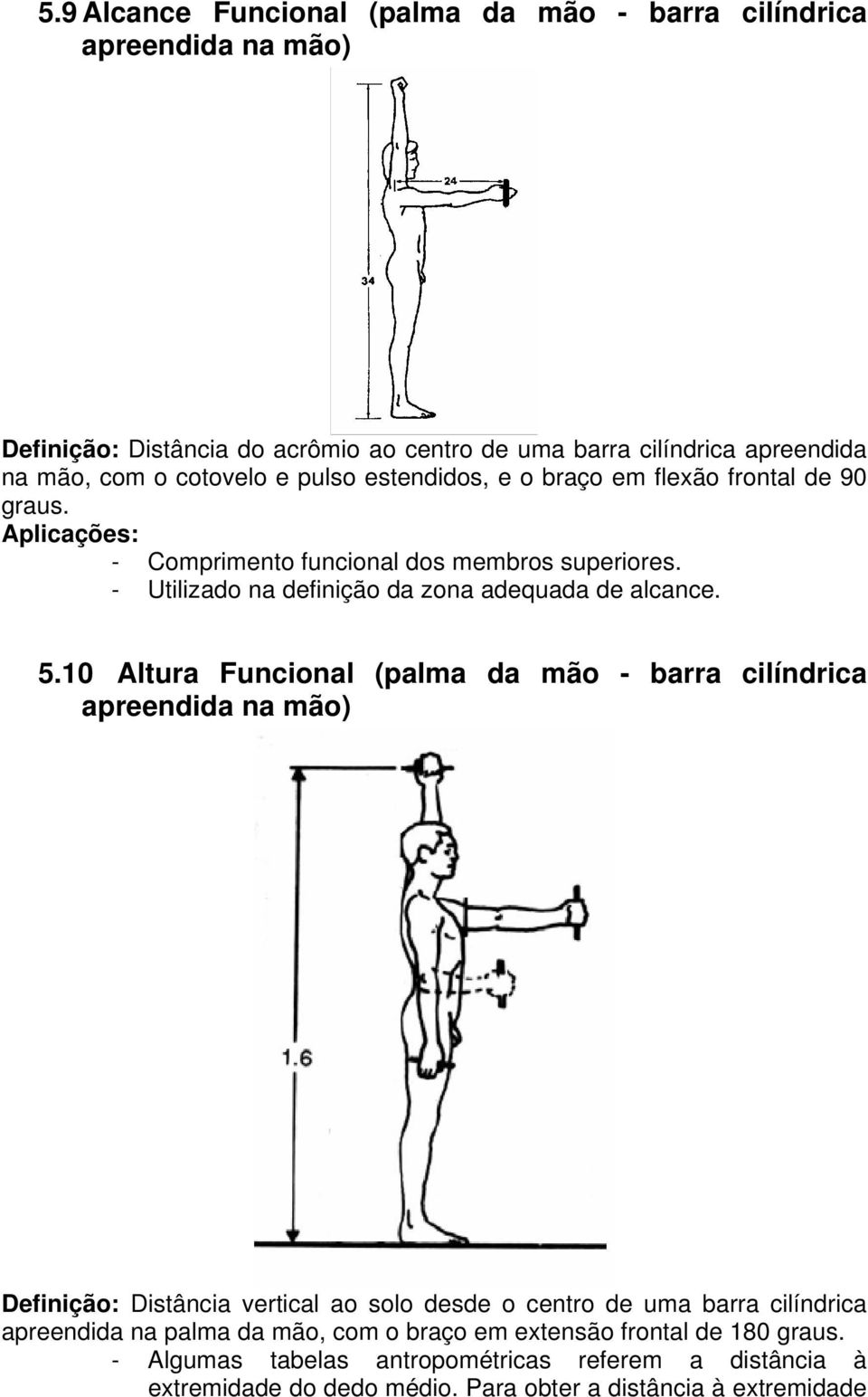 5.10 Altura Funcional (palma da mão - barra cilíndrica apreendida na mão) Definição: Distância vertical ao solo desde o centro de uma barra cilíndrica apreendida na palma da