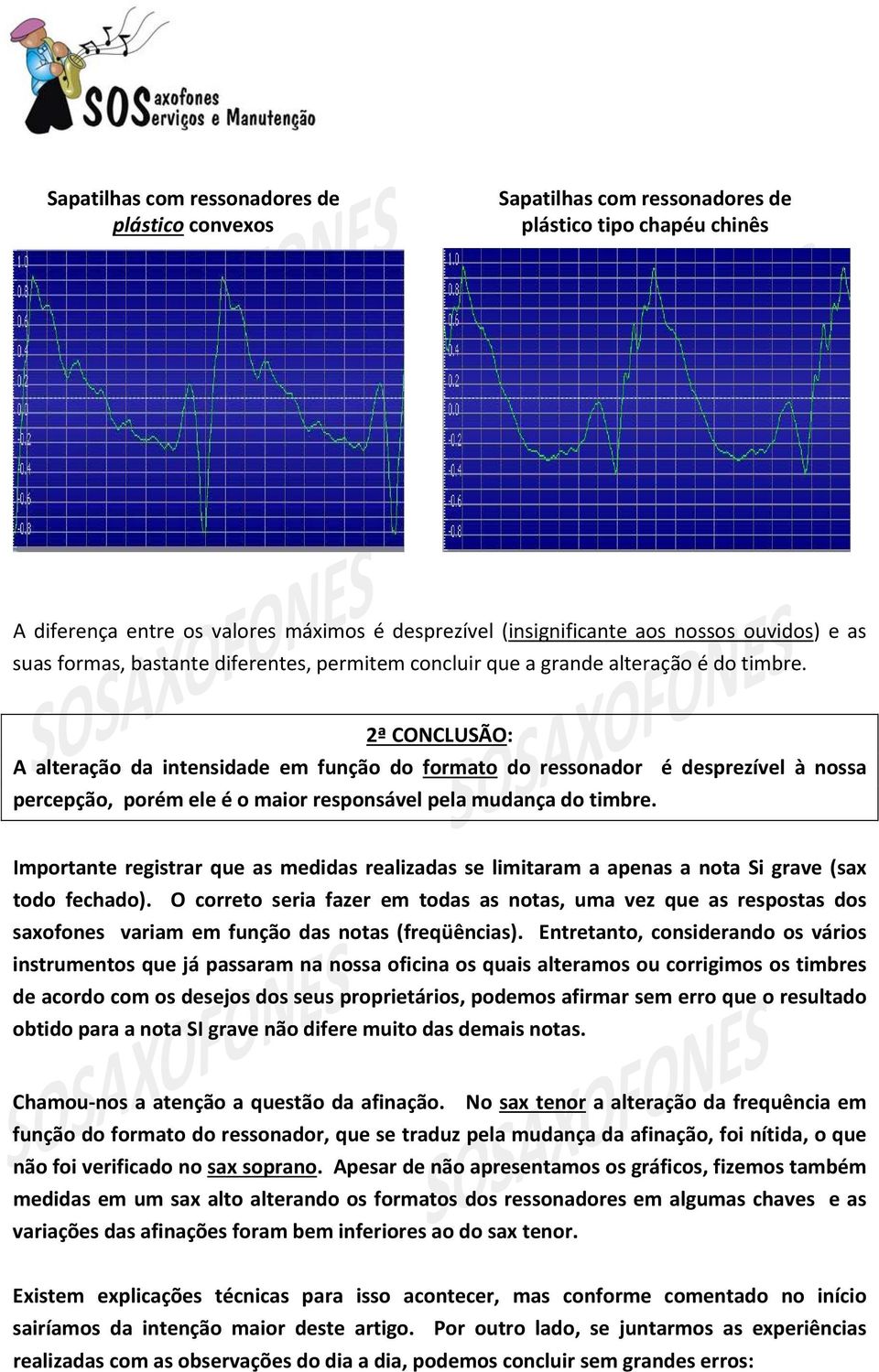 2ª CONCLUSÃO: A alteração da intensidade em função do formato do ressonador é desprezível à nossa percepção, porém ele é o maior responsável pela mudança do timbre.