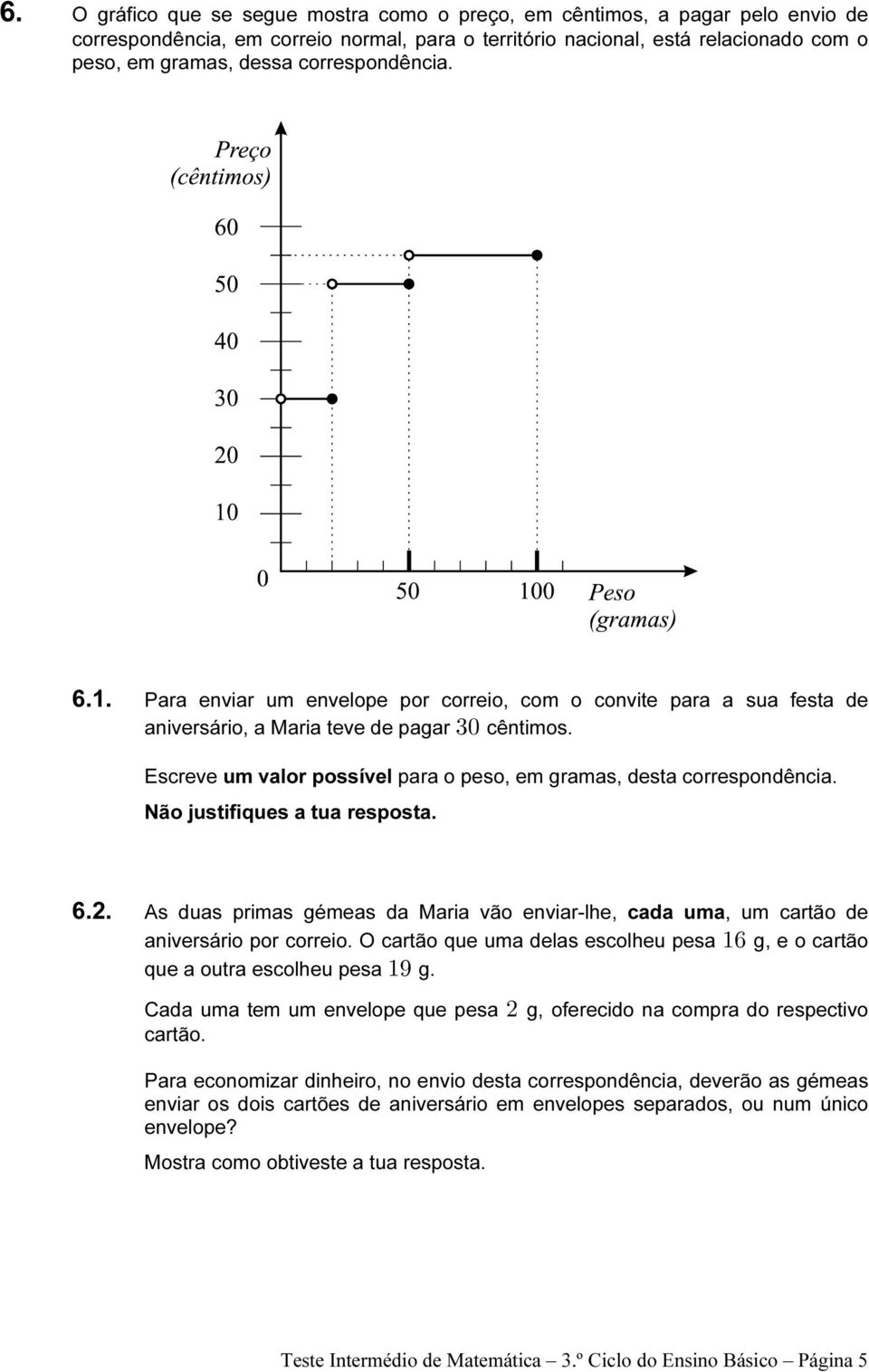 Escreve um valor possível para o peso, em gramas, desta correspondência. Não justifiques a tua resposta. 6.2.