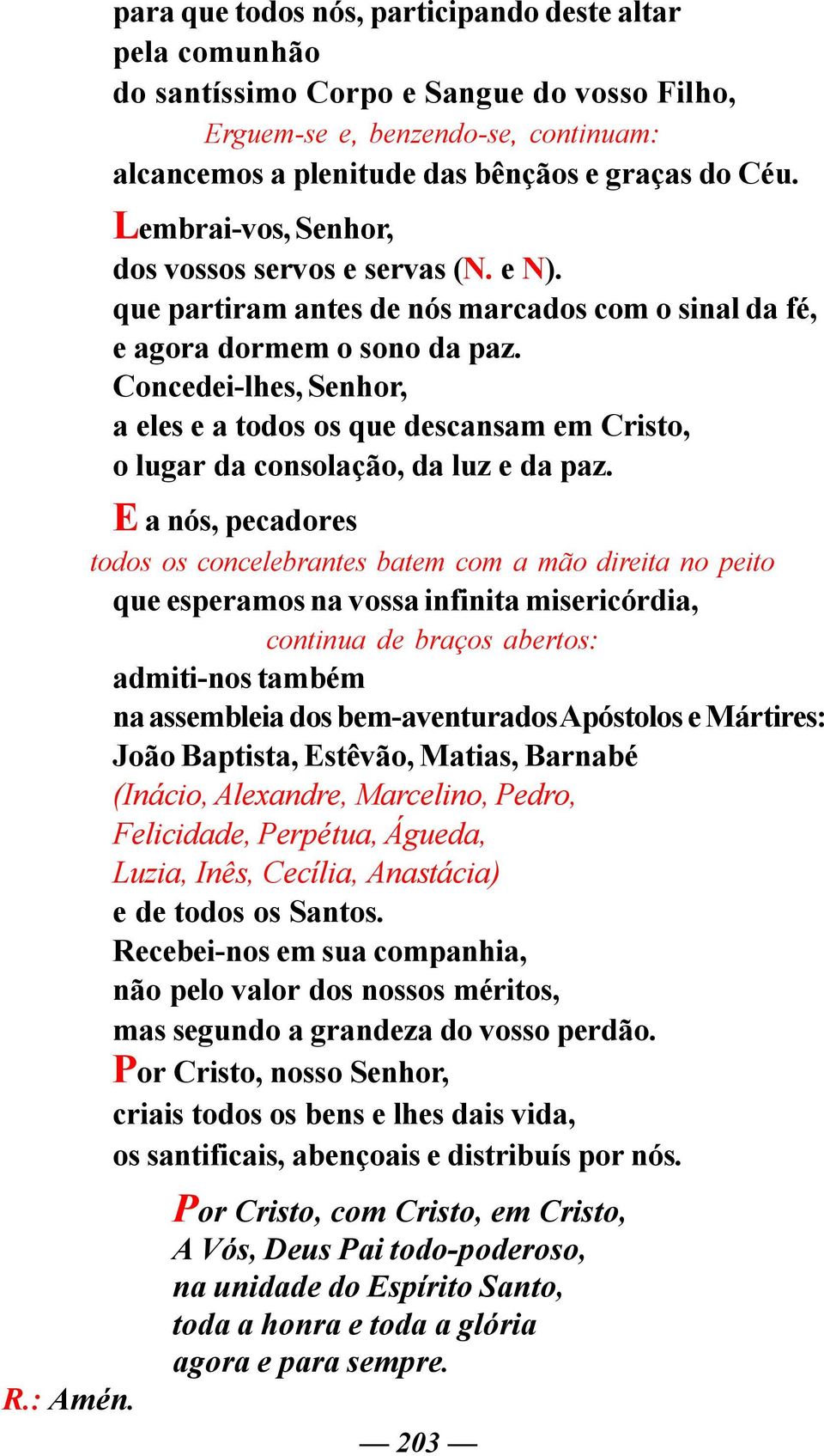 Concedei-lhes, Senhor, a eles e a todos os que descansam em Cristo, o lugar da consolação, da luz e da paz.